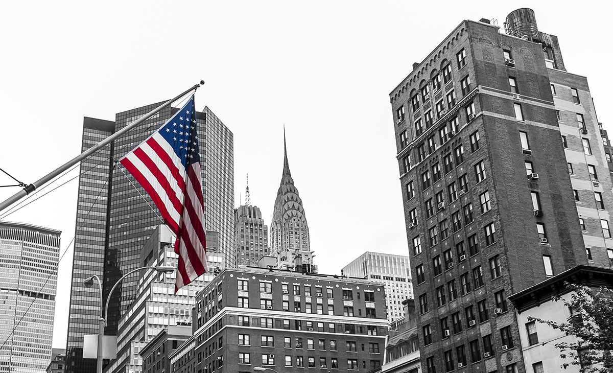 shot from street of building tops in Brooklyn, NY